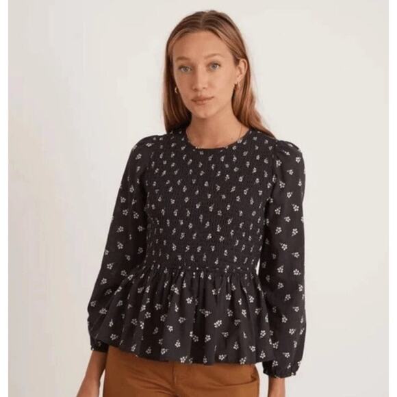 Marine Layer Tops - Marine Layer Gabrielle Smock Top Black Modern Ditzy Women's Size M
